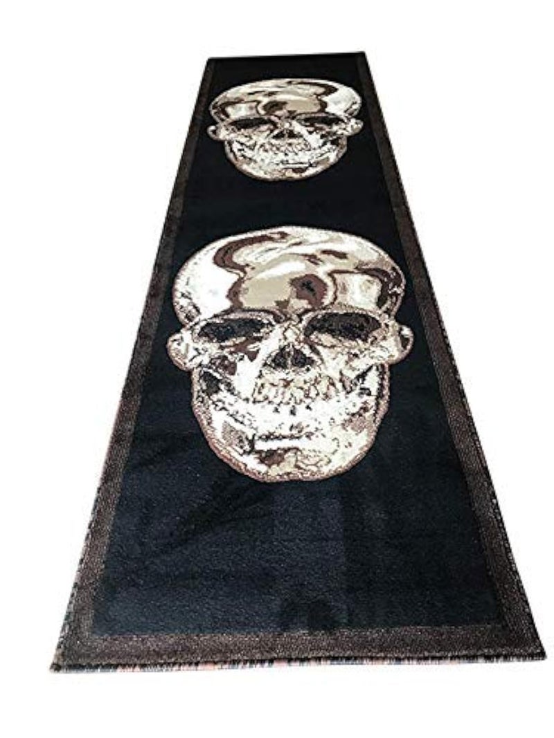 Americana Skull Area Rug Brown & Black Carpet King Design 134 (2 Feet X 7 Feet 3 Inch) - Image 1